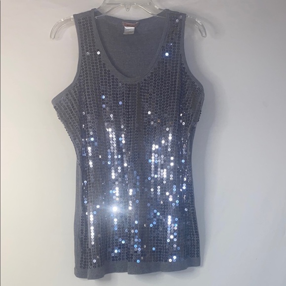 Tops - Seizin Gray Sequin Sleeveless Tank Top, Size 2XL